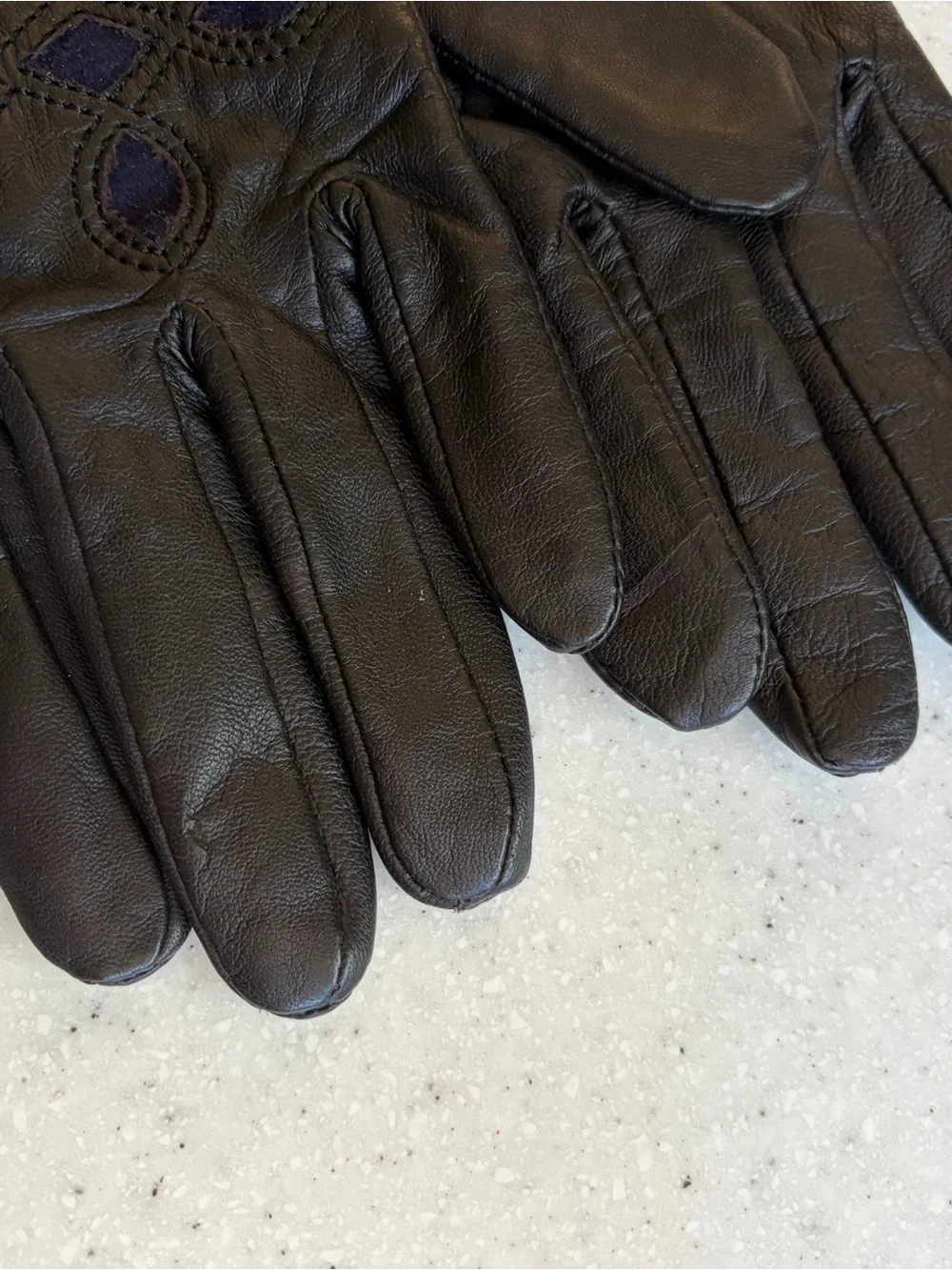 Vintage Y2K Women’s Brown Black Blue Leather Embroidered Gloves. Size S/M